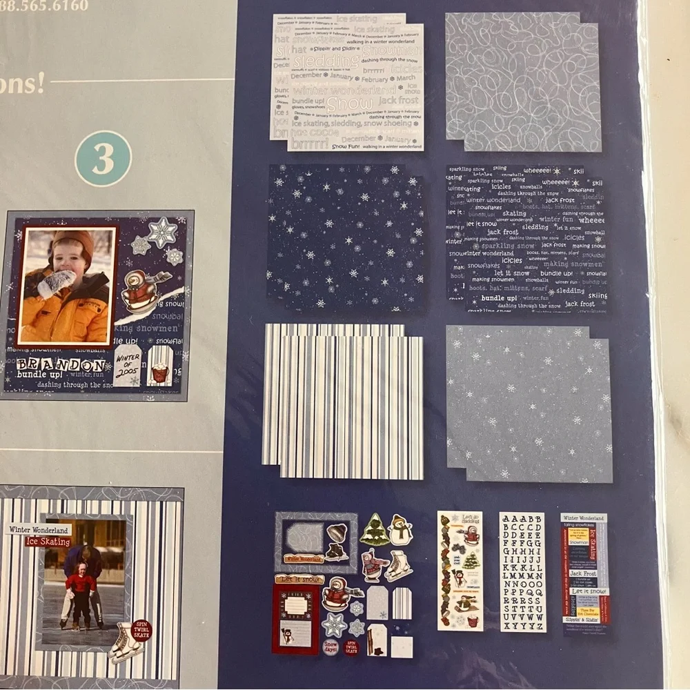 12x12 Winter Fun Premium‎ Scrapbook Kit 18 pages with coordinated stickers